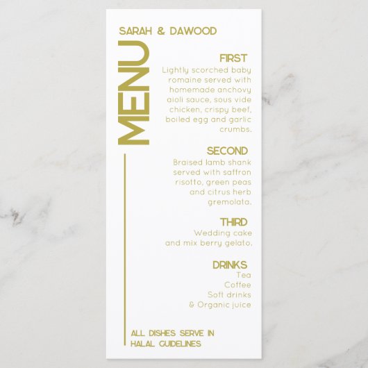 ミニマエレガントリストのムスリム白結婚真鍮 メニュー (正面)