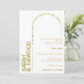 ミニマエレガントリストのムスリム白結婚真鍮 招待状 (スタンド正面)