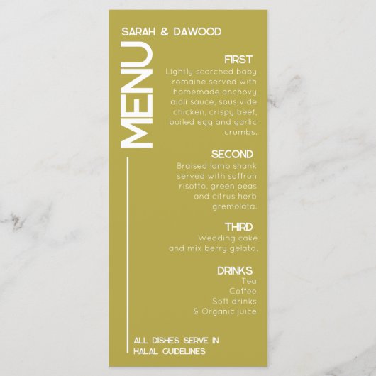 ミニマエレガントリストのムスリム真鍮結婚ホワイト メニュー (正面)