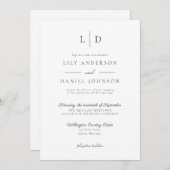 ミニマエレガントリストのモノグラムQRコー結婚ド 招待状 (正面/裏面)