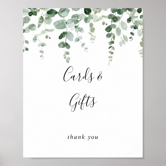 ミニマエレガントリストのユーカリプタスカードとギフトサイン ポスター (正面)