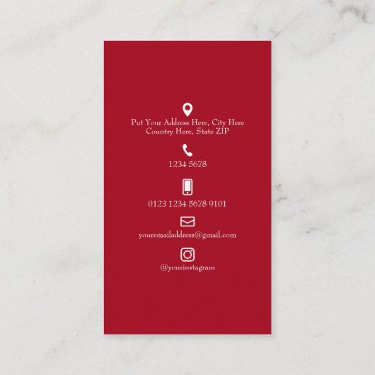 ミニマエレガントリストのレッドローズビジネスカード 名刺 (裏面)