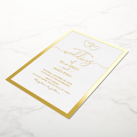 ミニマエレガントリストのロマンチックなハート写真結婚の数 箔招待状 (回転した状態)