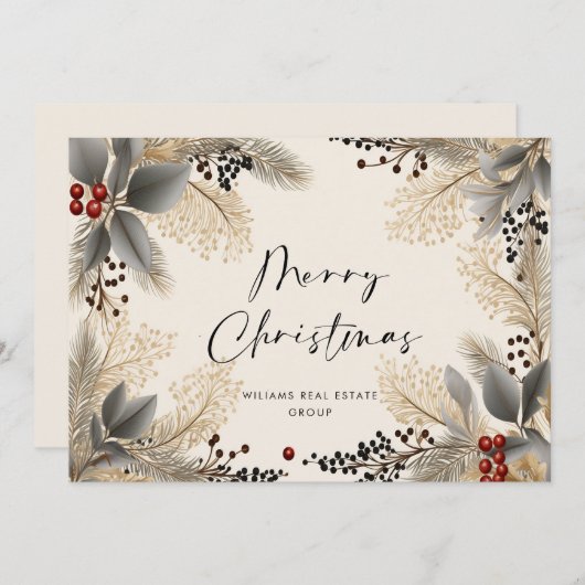 ミニマエレガントリストの企業のクリスマスグリーティング シーズンカード (正面/裏面)