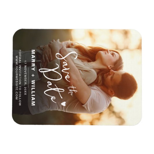 ミニマエレガントリストの可愛いカップルの写真は日付を保存 マグネット (横)