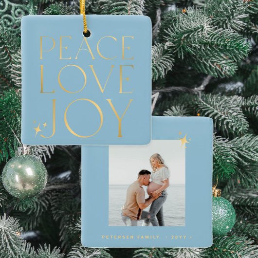 ミニマエレガントリストの平和の愛の喜び家族の写真 セラミックオーナメント