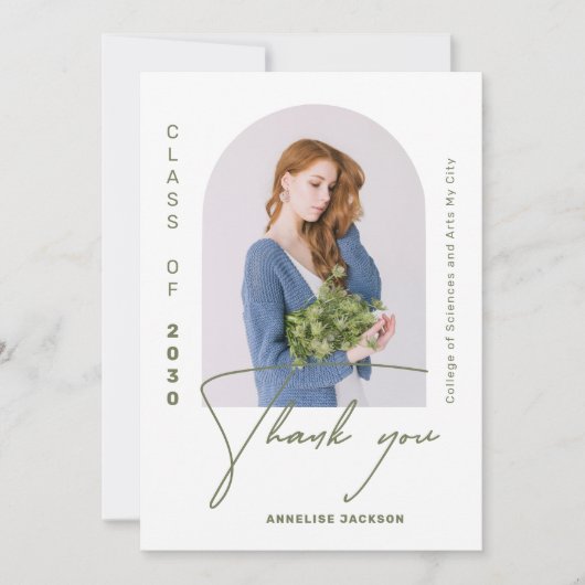 ミニマエレガントリストの年間の写真卒業 サンキューカード (正面)
