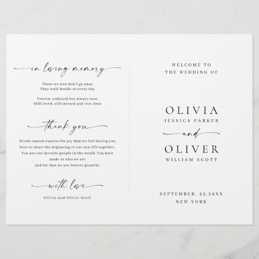 ミニマエレガントリストの式結婚プログラム (正面)