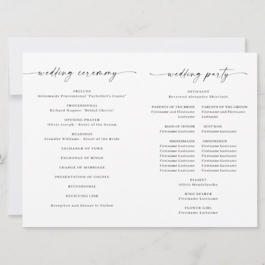 ミニマエレガントリストの式結婚プログラム 招待状 (裏面)