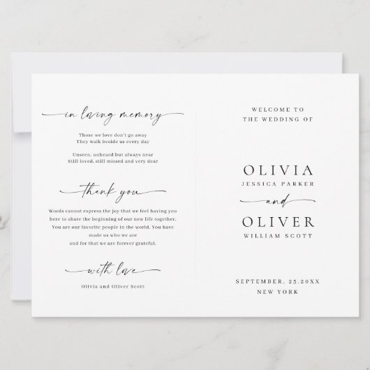 ミニマエレガントリストの式結婚プログラム 招待状 (正面)