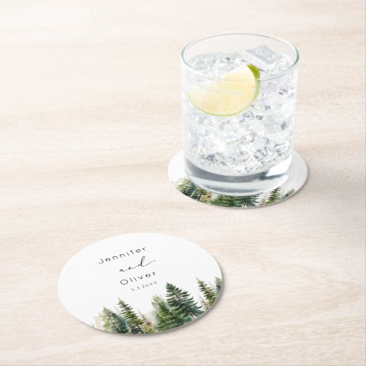 ミニマエレガントリストの森の結婚素朴 ラウンドペーパーコースター (インサイチュ)