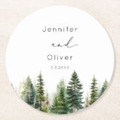 ミニマエレガントリストの森の結婚素朴 ラウンドペーパーコースター (正面)