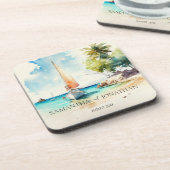 ミニマエレガントリストの水彩船クルーズ結婚ーズ コースター (左側)