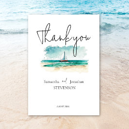 ミニマエレガントリストの水彩船クルーズ結婚ーズ サンキューカード