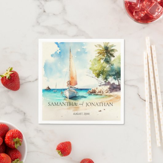 ミニマエレガントリストの水彩船クルーズ結婚ーズ スタンダードカクテルナプキン (インサイチュ)