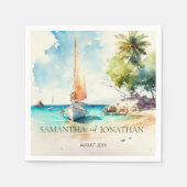 ミニマエレガントリストの水彩船クルーズ結婚ーズ スタンダードカクテルナプキン (正面)