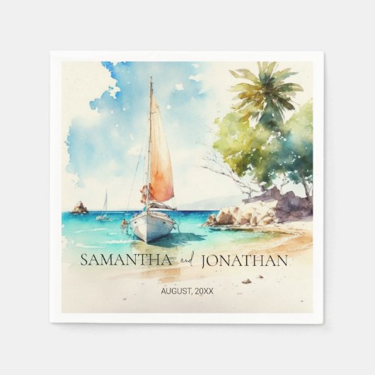 ミニマエレガントリストの水彩船クルーズ結婚ーズ スタンダードカクテルナプキン (正面)