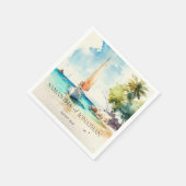 ミニマエレガントリストの水彩船クルーズ結婚ーズ スタンダードカクテルナプキン (角)