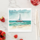 ミニマエレガントリストの水彩船クルーズ結婚ーズ スタンダードランチョンナプキン (インサイチュ)