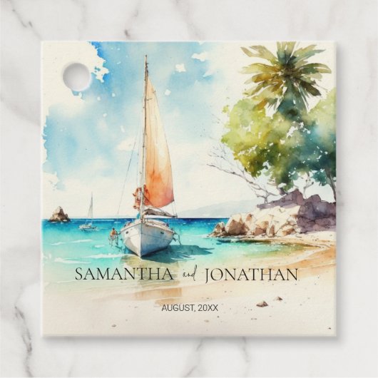 ミニマエレガントリストの水彩船クルーズ結婚ーズ フェイバータグ (正面)