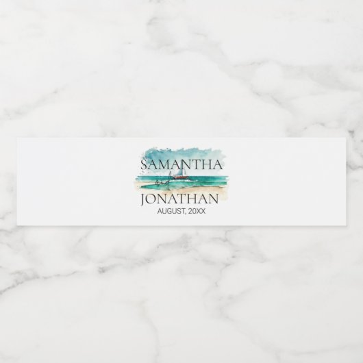 ミニマエレガントリストの水彩船クルーズ結婚ーズ ペットボトルラベル (シングルラベル)