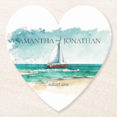 ミニマエレガントリストの水彩船クルーズ結婚ーズ ペーパーコースター (正面)