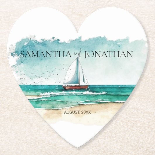 ミニマエレガントリストの水彩船クルーズ結婚ーズ ペーパーコースター (正面)
