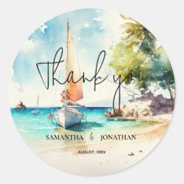ミニマエレガントリストの水彩船クルーズ結婚ーズ ラウンドシール