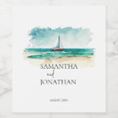 ミニマエレガントリストの水彩船クルーズ結婚ーズ ワインラベル (シングルラベル)