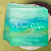 ミニマエレガントリストの水彩青とティール（緑がかった色） スクエア名刺