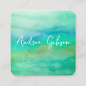 ミニマエレガントリストの水彩青とティール（緑がかった色） スクエア名刺 (正面)