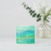 ミニマエレガントリストの水彩青とティール（緑がかった色） スクエア名刺 (スタンド正面)