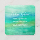 ミニマエレガントリストの水彩青とティール（緑がかった色） スクエア名刺 (裏面)