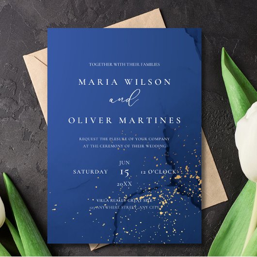 ミニマエレガントリストの海軍金ゴールド結婚式招待状 招待状