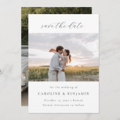 ミニマエレガントリストの白いスクリプ結婚トの2枚の写真 セーブザデート (正面/裏面)