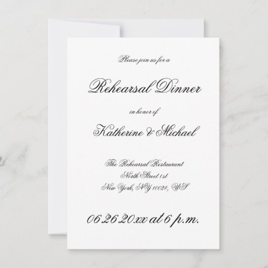 ミニマエレガントリストの白結婚のリハーサル 招待状 (正面)