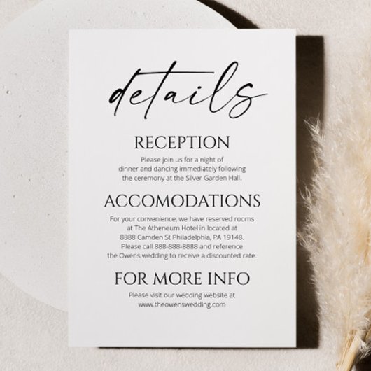 ミニマエレガントリストの白結婚黒の詳細 エンクロージャーカード