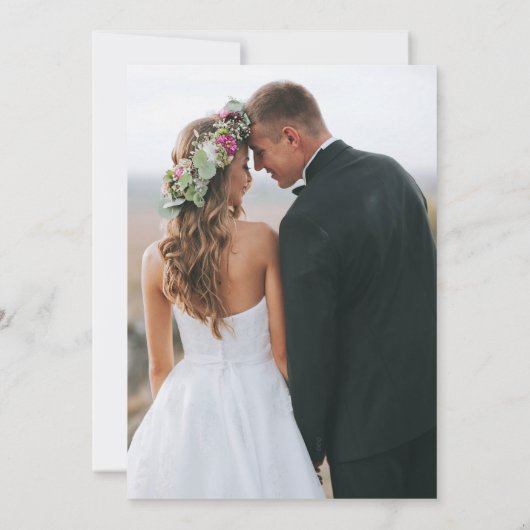 ミニマエレガントリストの白黒の写真結婚 招待状 (裏面)