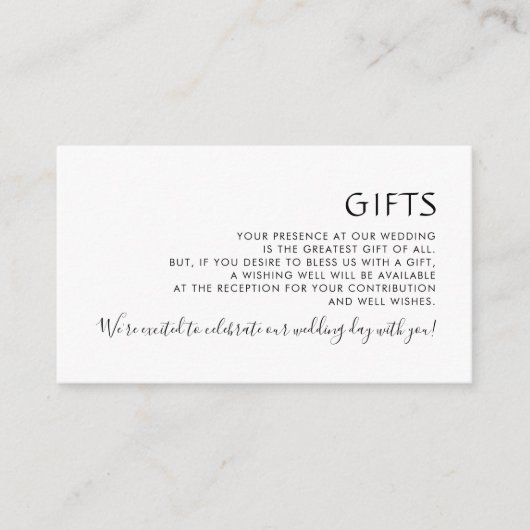 ミニマエレガントリストの白黒の結婚式の贈り物 エンクロージャーカード (正面)