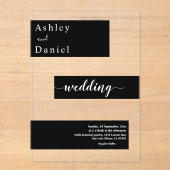 ミニマエレガントリストの白黒モダン結婚の アクリル招待状 (正面)