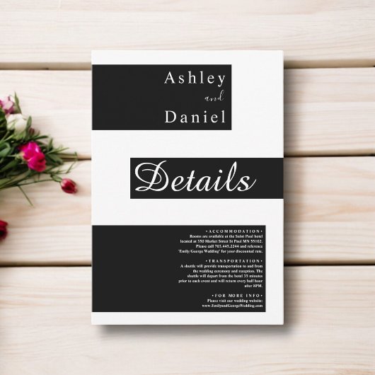 ミニマエレガントリストの白黒モダン結婚の エンクロージャーカード