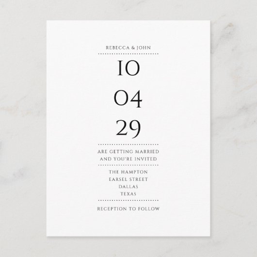 ミニマエレガントリストの白黒結婚デート インビテーションポストカード (正面)