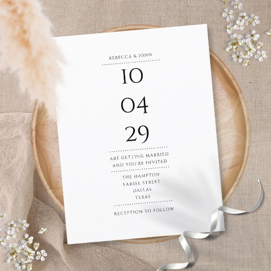 ミニマエレガントリストの白黒結婚デート インビテーションポストカード