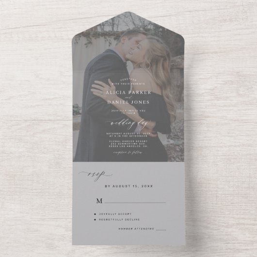 ミニマエレガントリストの白黒結婚写真は オールインワン招待状