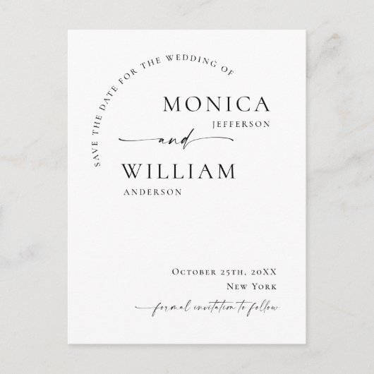 ミニマエレガントリストの結婚式の日付を保存 ポストカード (正面)