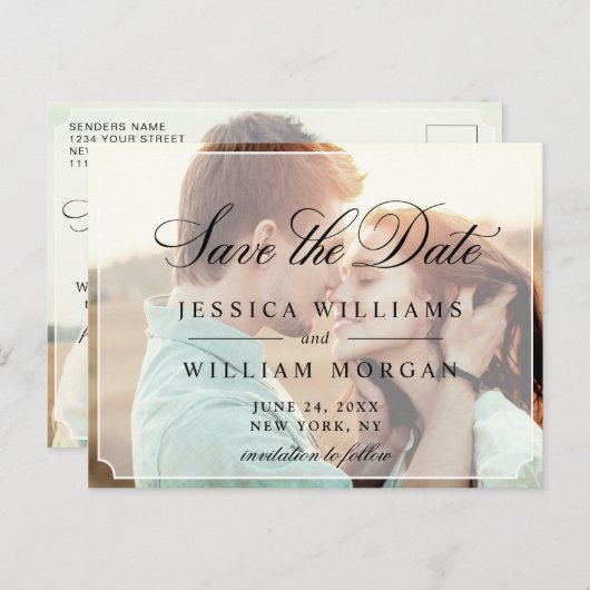 ミニマエレガントリストの結婚式の日付を保存PHOTO ポストカード (正面/裏面)