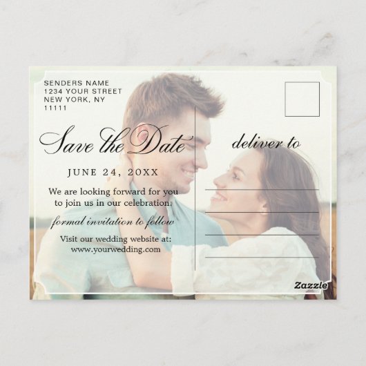 ミニマエレガントリストの結婚式の日付を保存PHOTO ポストカード (裏面)