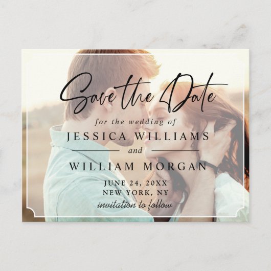 ミニマエレガントリストの結婚式の日付を保存PHOTO ポストカード (正面)