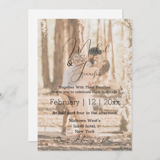 ミニマエレガントリストの結婚手書き文字アーチ 招待状 (正面/裏面)