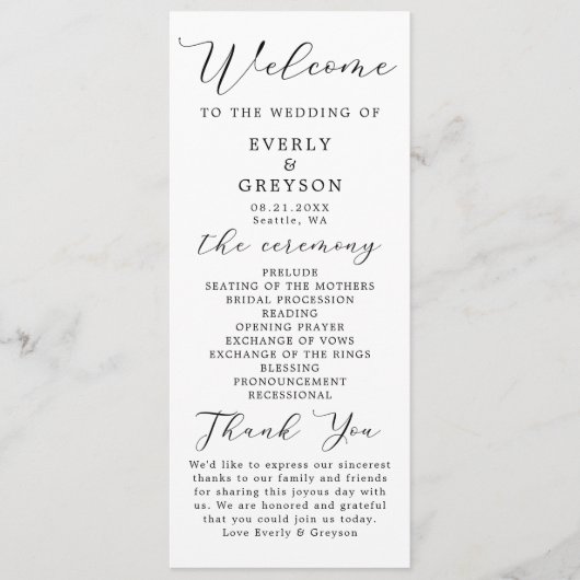 ミニマエレガントリストの結婚脚本の式 プログラム (正面)